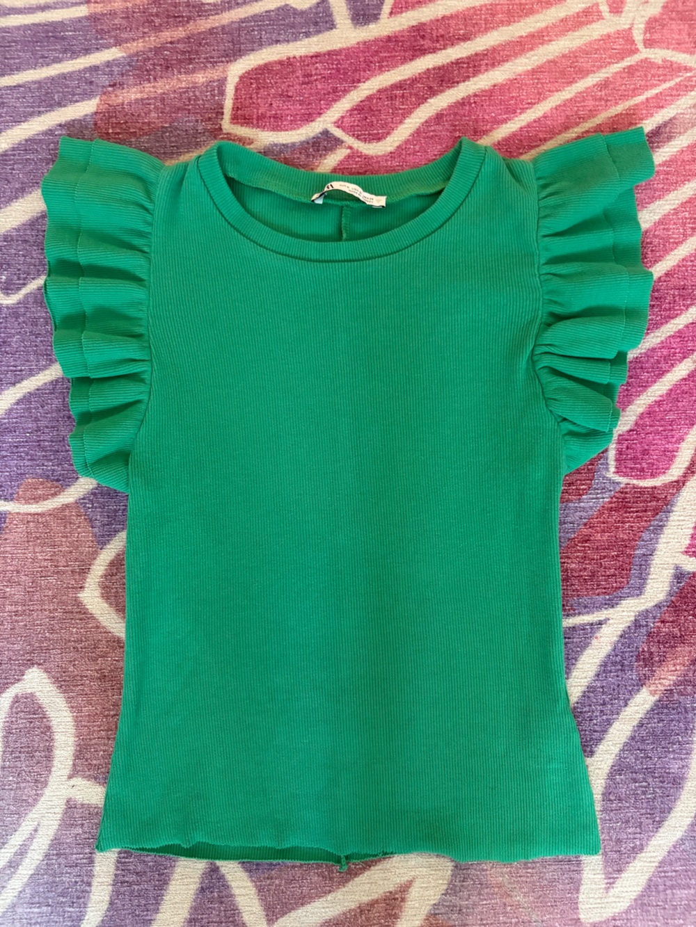 Zara Girls Emerald Green Ruffle Sleeve Tee